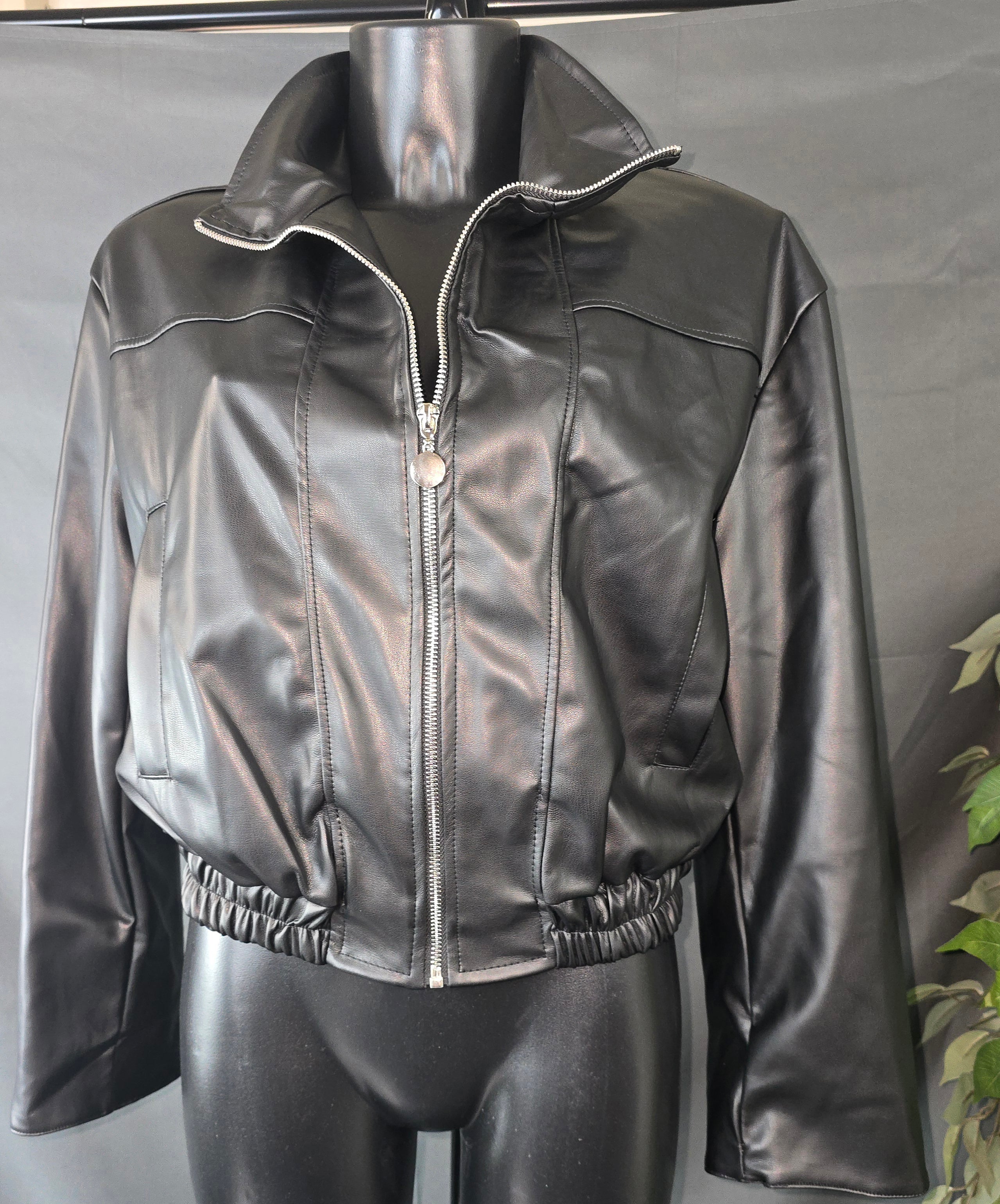 Faux leren bomber jack